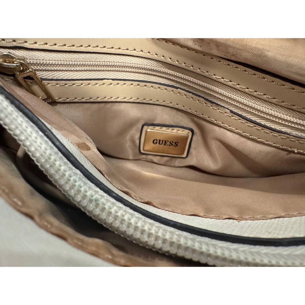 Guess‎ Satchel Handbag Womens Brown Good Classic Chic Monogram Chain Strap Bag - Picture 6 of 11